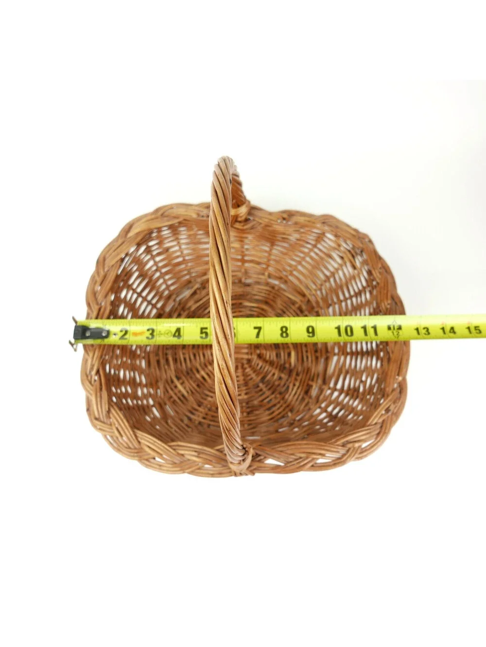 Vintage Wicker Gathering Basket Braided Woven Harvest Handle Mid-Century 12
